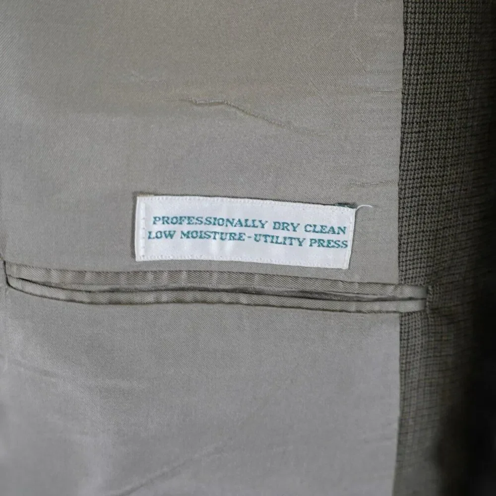 Austin Reed Thick Wool Green‎ Beige Check Sport Coat 46R 3 Button 0 Vent